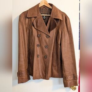 Leather Double-Breasted Brown Jacket